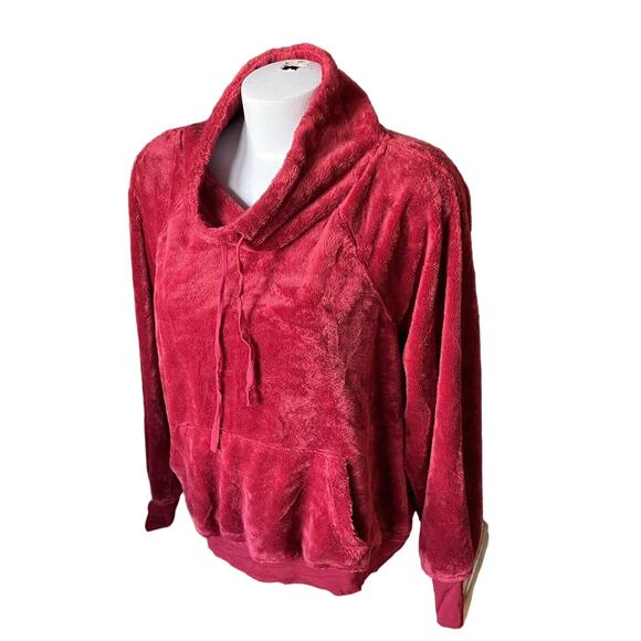 Anthropologie Sunday BKY women’s Ruby Red Activewear Velour Top Pullover L 8 10 - Picture 2 of 9